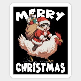 Merry Christmas, Funny Cute Cat on a Chicken Sticker